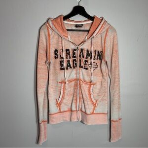 Harley Davidson Screamin Eagle Hoodie Women’s Small Orange Zip Up Distressed